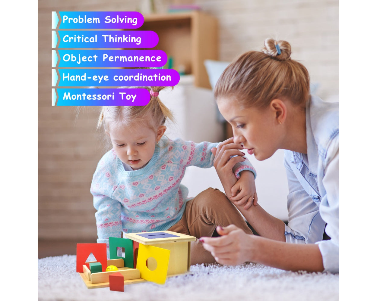 Templeton Educational Wooden Montessori Shape Sorter and Object Permanence Learning Toy for Babies,Toddlers and Children