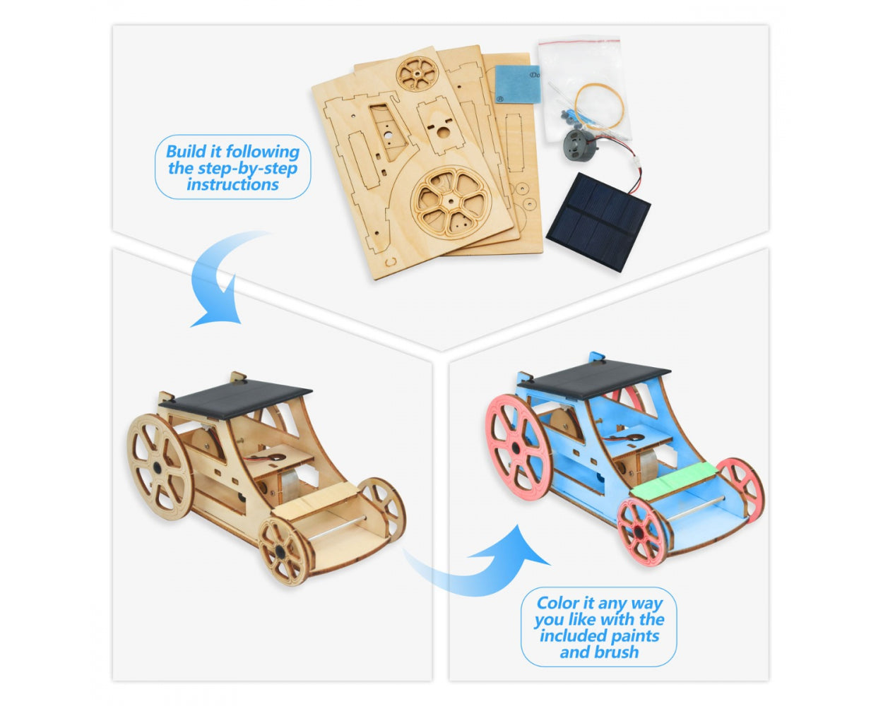 DIY STEM Solar Powered 3D Wooden Car Kit