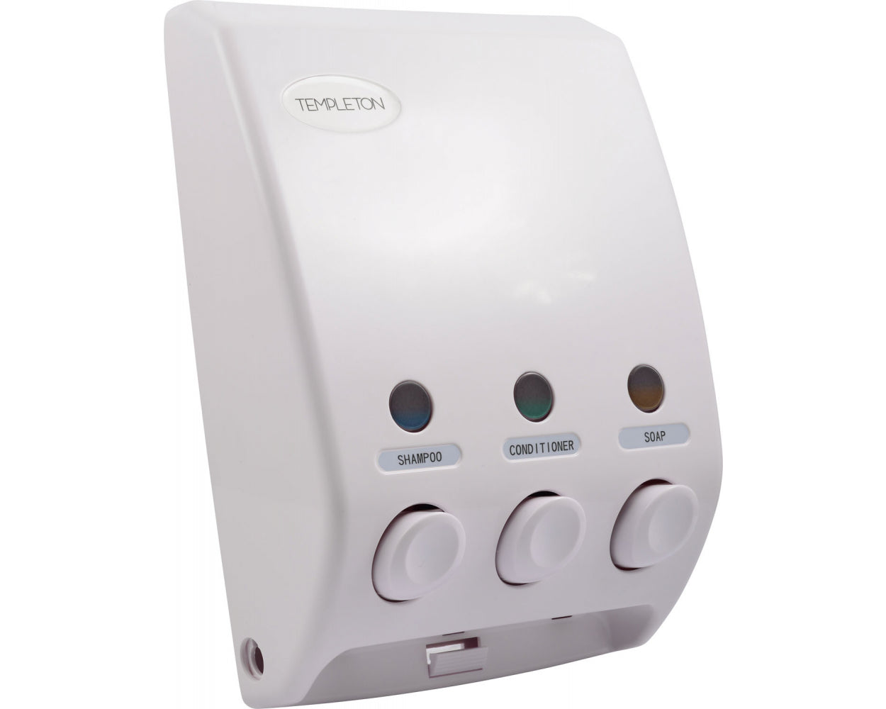 Templeton Three Chamber Shower Soap, Shampoo, Conditioner & Lotion Dispenser in White