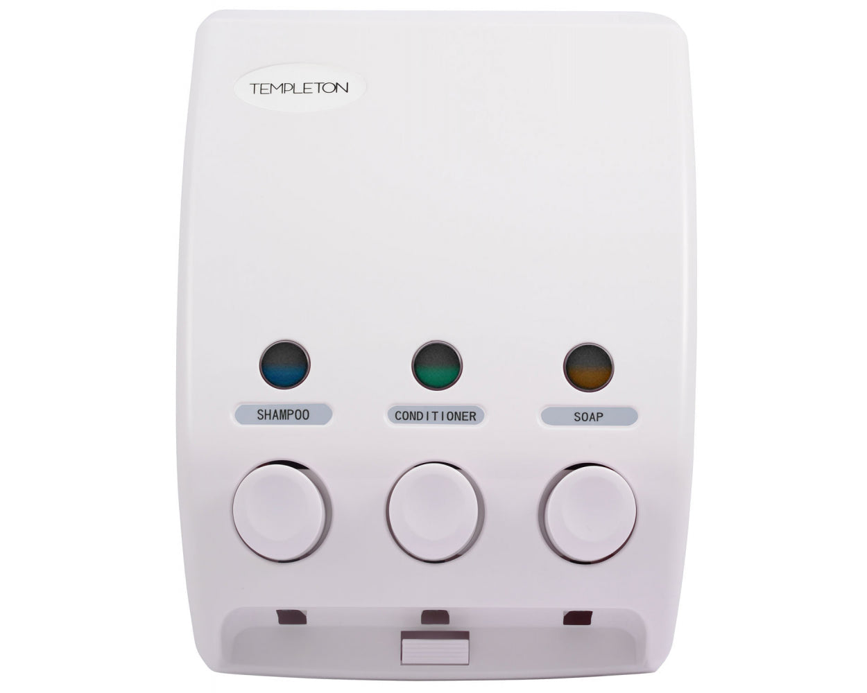 Templeton Three Chamber Shower Soap, Shampoo, Conditioner & Lotion Dispenser in White