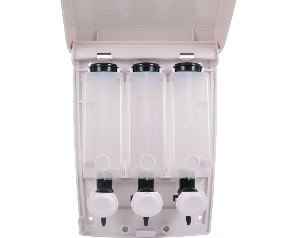Templeton Three Chamber Shower Soap, Shampoo, Conditioner & Lotion Dispenser in White